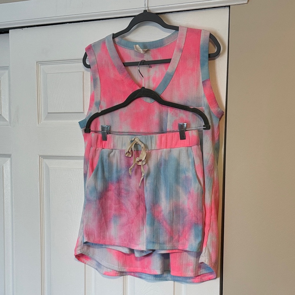 BiBi Pink and Blue Tie-Dye Tank Top and Short Set